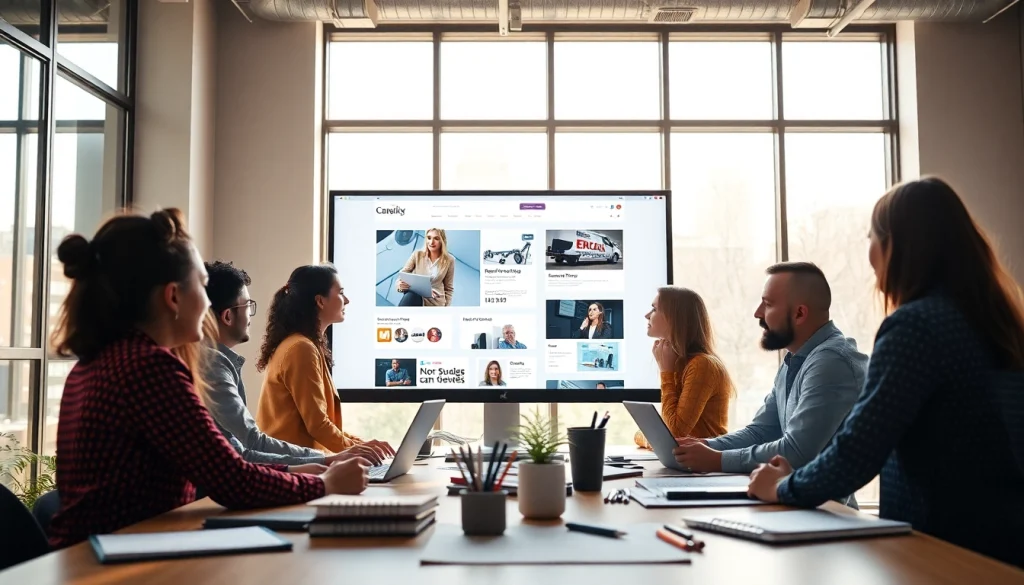 웹사이트 제작 소프트웨어를 활용하여 팀이 협력하는 모습