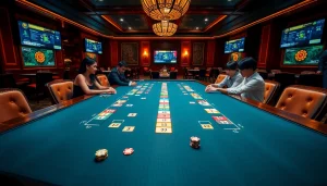 Engage in רמיקוב אונליין at an elegant casino with vibrant tiles and strategic gameplay dynamics.