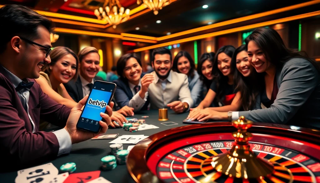 Ứng dụng BetVIP tăng thêm sự phấn khích tại bàn casino sang trọng khi người chơi tham gia poker và roulette.