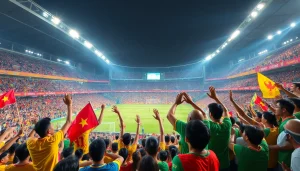 Exciting action from the Giải Bóng đá Vô địch Quốc gia Việt Nam with cheering fans and vibrant stadium atmosphere.