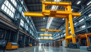 Professional bridge crane transporting heavy materials in an industrial environment