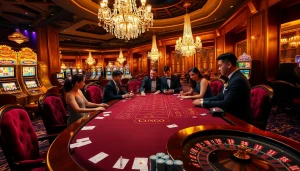 Exciting kerajaanslot gaming table scene in a luxurious casino atmosphere.