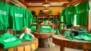 Vibrant display of BOTOL169 trendy green clothing in a warm, inviting setting.