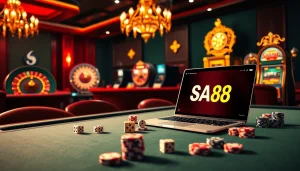 Engaging SA88 gaming experience with vibrant casino visuals of poker and roulette.