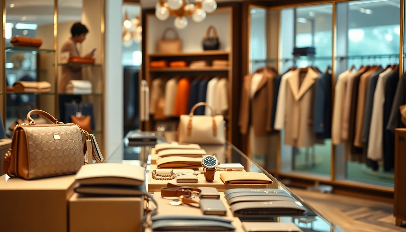 레플리카 고품질 상품이 전시된 우아한 부티크 내부를 보여줍니다.