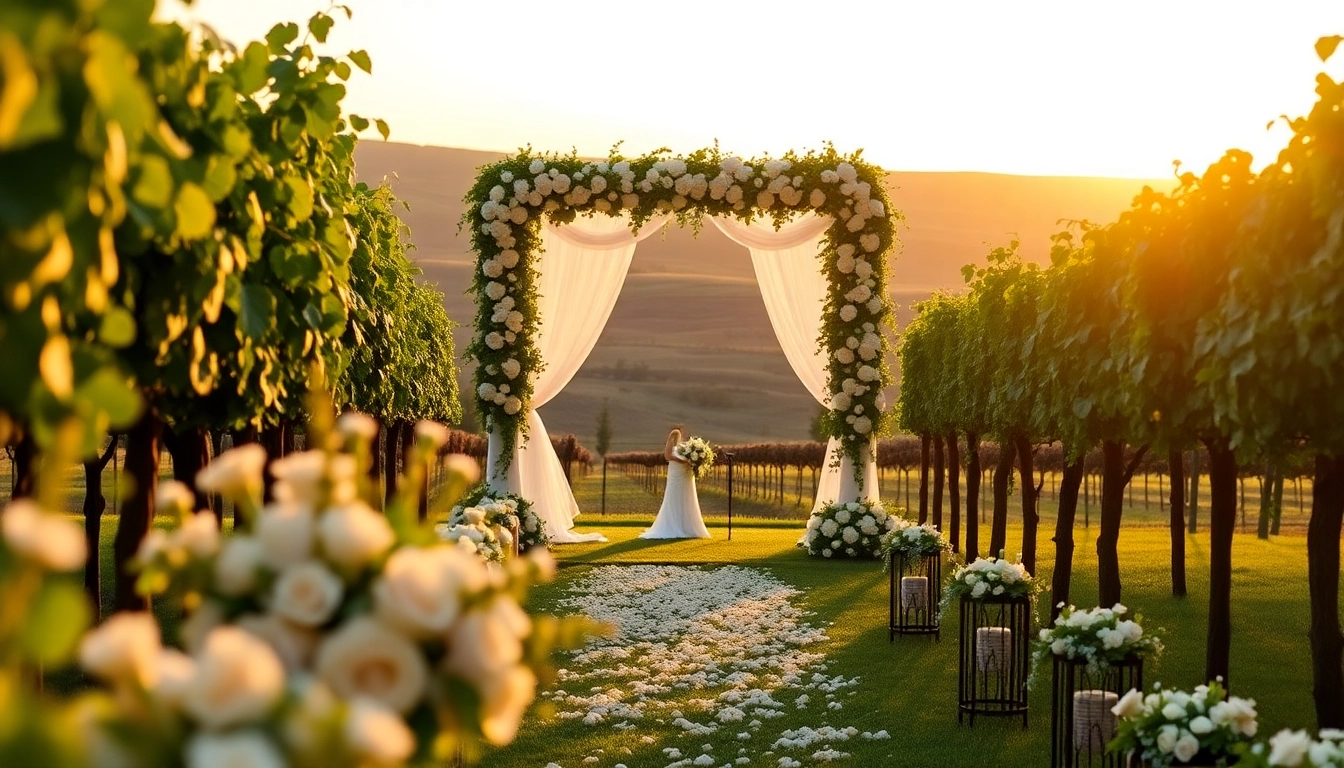Capture of Clarksburg Wedding Venues with stunning vineyard altar and floral decor.