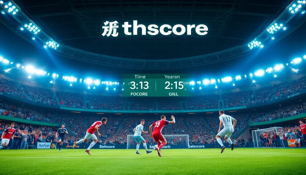 Track live soccer scores and stats with ผลบอลสด thscore showcased in an energetic stadium.