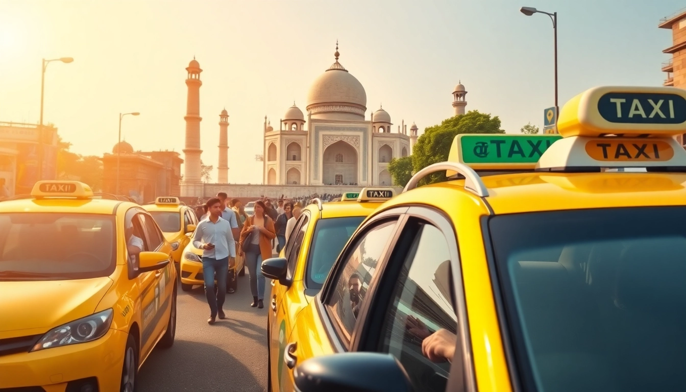 Agra Taxi service offering safe and hygienic rides with friendly drivers in front of the Taj Mahal.