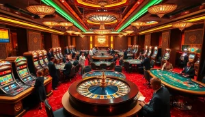 Excited players enjoying the QQ88 casino experience with vibrant gaming tables and slot machines.