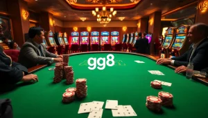 Experience thrilling poker action at gg88 casino with vibrant tables and chips.
