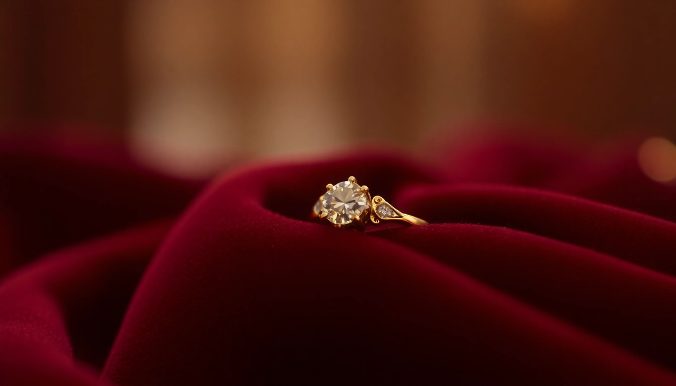 豪華なバーガンディベルベットを背景に、緻密なデザインと輝きを見せる息をのむ結婚指輪（結婚指輪）。