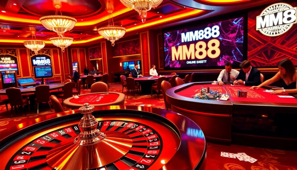 Experience the thrill of MM88 casino gaming with poker tables and roulette.