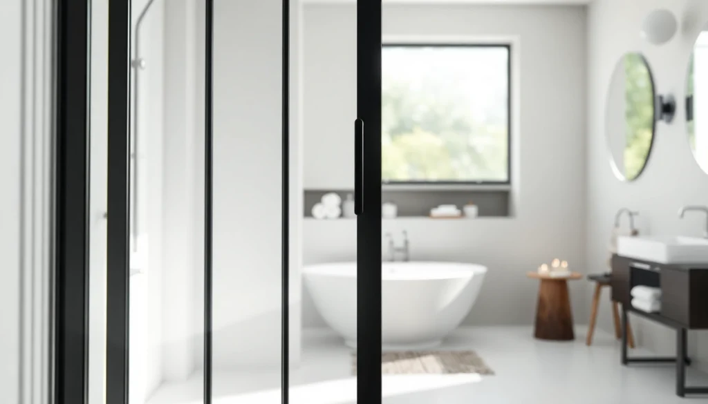 Showcase a black frame shower door enhancing a modern bathroom's elegance.