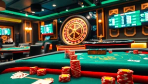Engage with Fun88 mới nhất at a luxurious casino table featuring poker and roulette action.