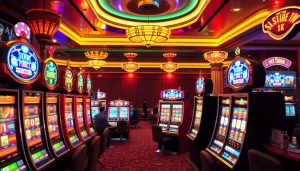 Exciting gameplay at slot machines featuring slot depo 1k theme in a vibrant casino.
