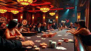Engaged players enjoying game bài 88BET at a luxurious casino table with vibrant atmosphere.