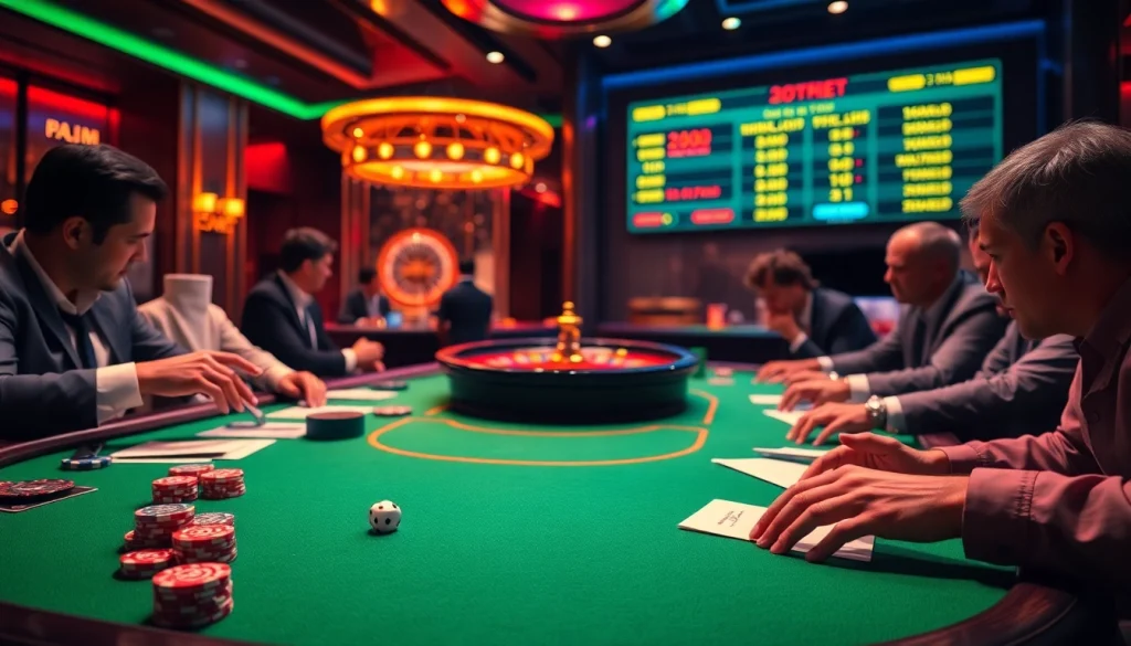 Update real-time tỷ lệ 7m on a luxury casino table with gamblers engaged.