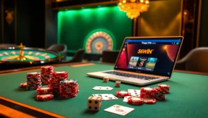 Experience the excitement of Trang Chủ 56WIN with vibrant casino elements and engaging gambling visuals.