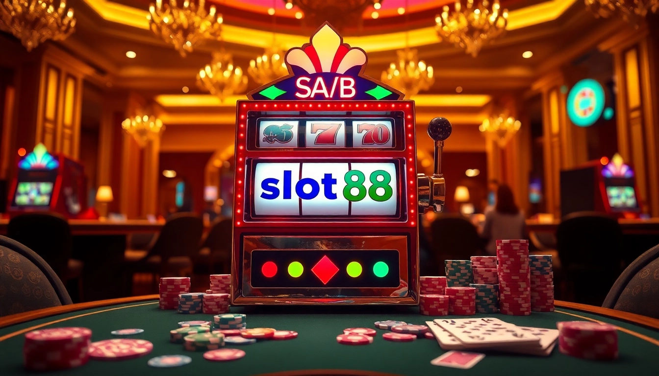 Experience the excitement of slot88 in a luxurious casino setting with vibrant visuals.