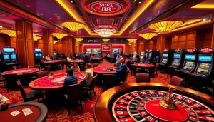 Players engaged in thrilling card games and betting at Nova88 casino, showcasing excitement and luxury.