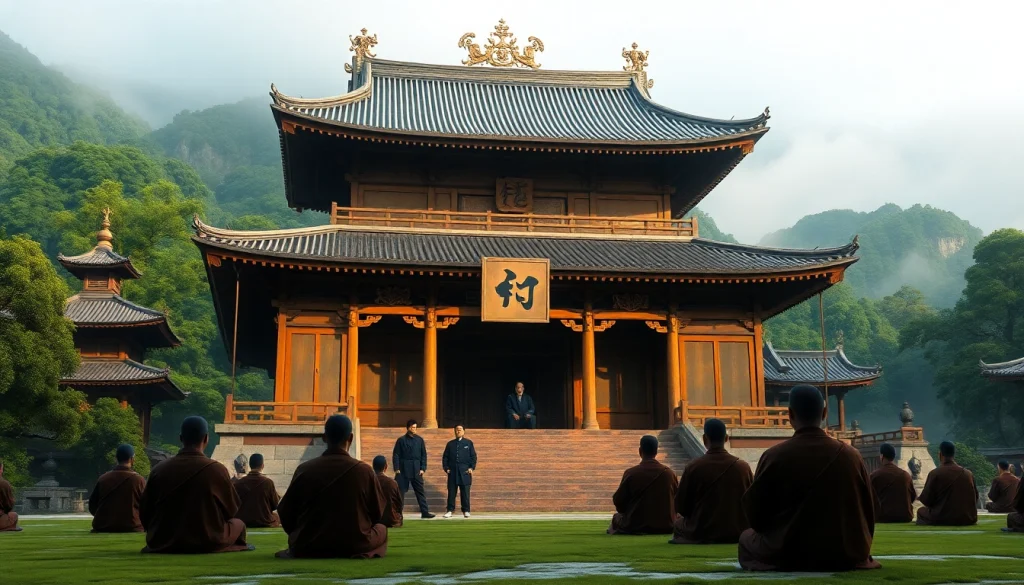 静かな山々に囲まれ、瞑想する僧侶たちとともに即身仏に捧げられた古代の日本の寺院。