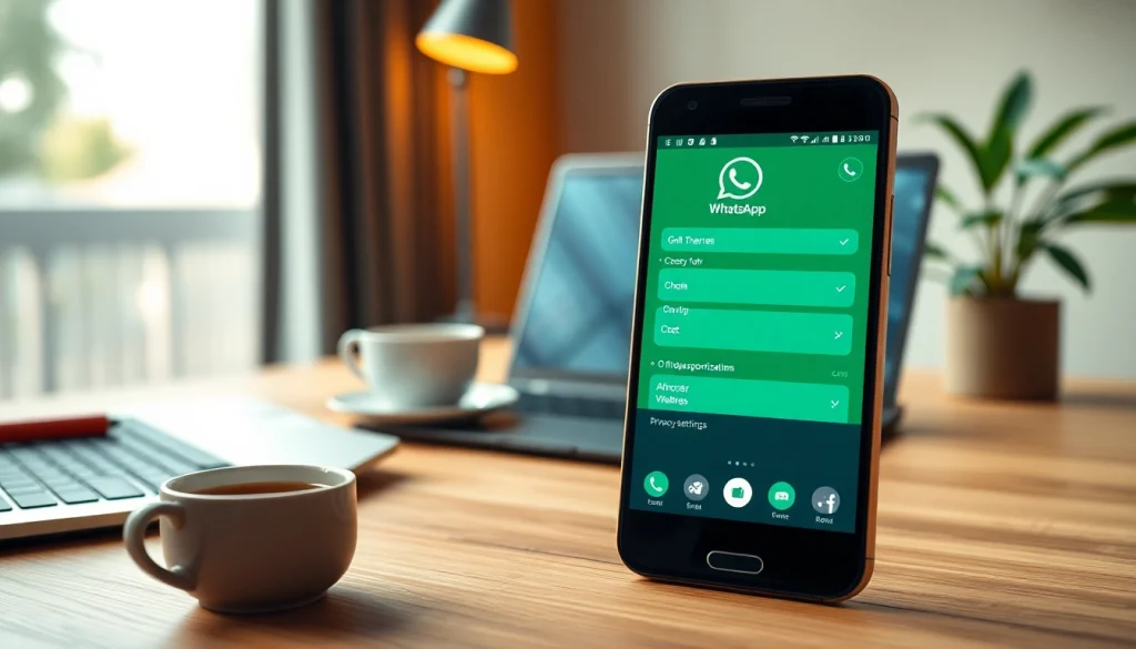 Smartphone displaying the GB WhatsApp app showcasing advanced features and customization.