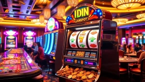 Players enjoying the thrilling IDN slot games in a luxurious casino environment.