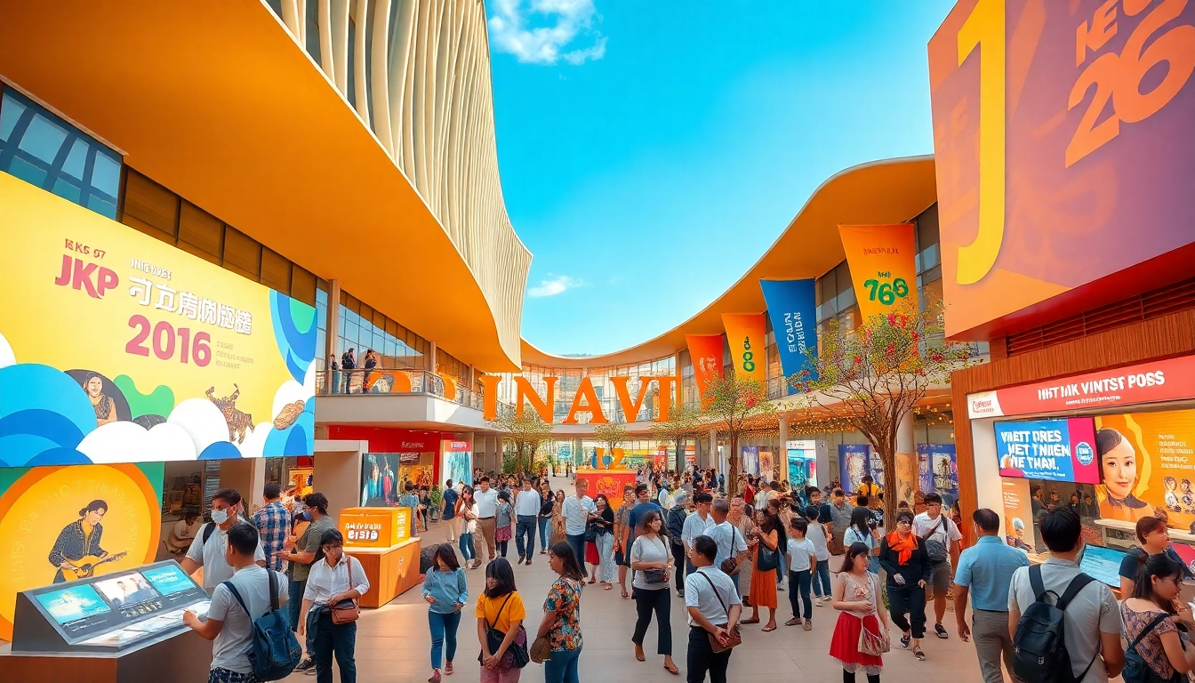 Dynamic entertainment hub showcasing vibrant activities at https://kjc365.com/, with diverse crowds and modern architecture.