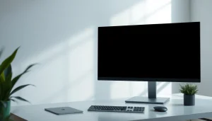 Full black screen on a modern monitor in a minimalist workspace, enhancing focus and reducing glare.