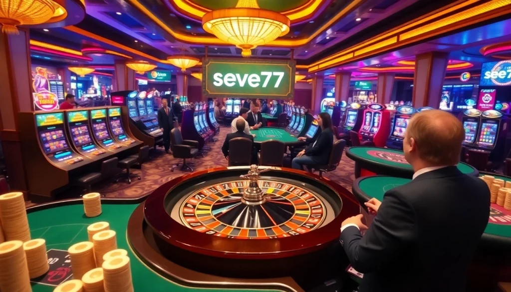 Players enjoy a thrilling roulette game at the luxurious casino featuring seven77 themes.