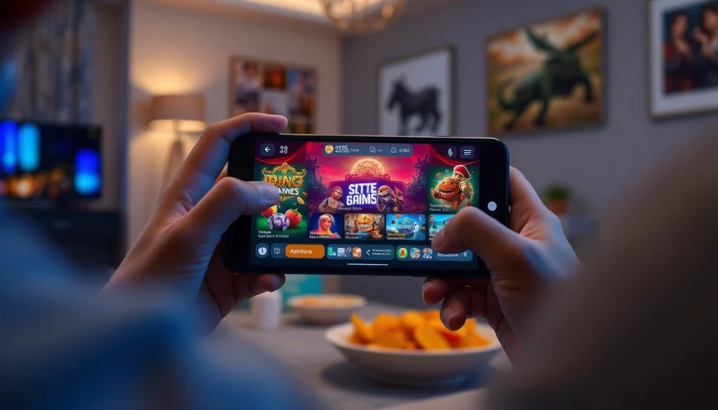 Exciting TR88 online gaming experience on a smartphone in a cozy setting.