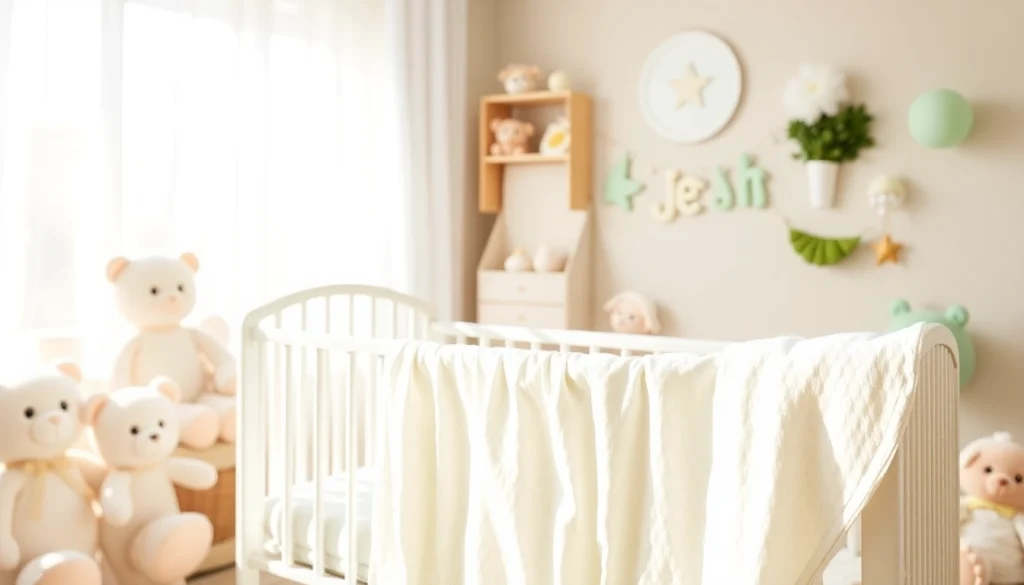 Bekijk stof voor pasgeboren baby's in een gezellige babykamer met zachte kleuren en knuffels.
