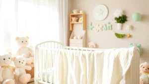 Bekijk stof voor pasgeboren baby's in een gezellige babykamer met zachte kleuren en knuffels.