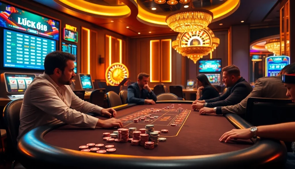 Players enjoying a high-stakes poker game at the luxurious luck8 casino.