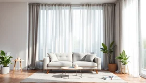 Verduisterende gordijnen die het binnenkomen van licht in een moderne woonkamer reguleren.