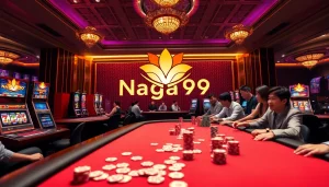 Naga99 players enjoying a thrilling jackpot experience at an upscale online casino.