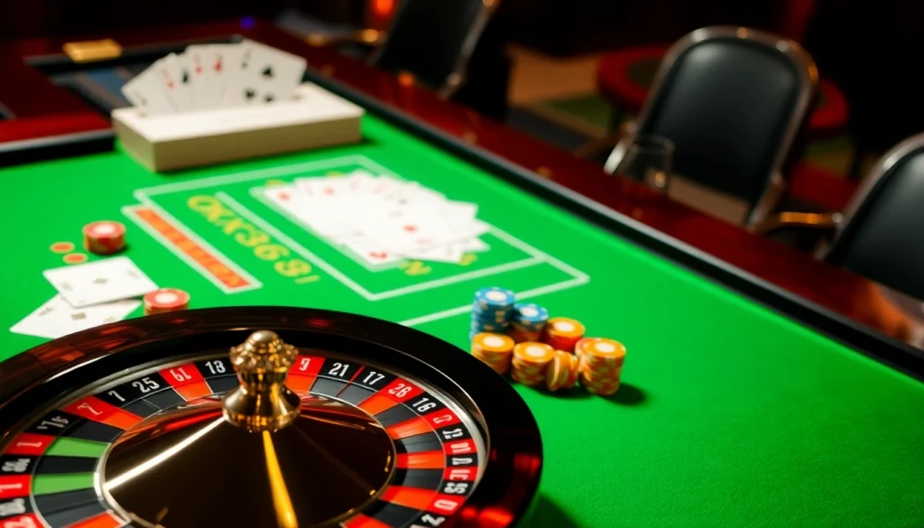 Gamblers enjoying a thrilling game experience at OK365 casino table, showcasing excitement and professionalism.