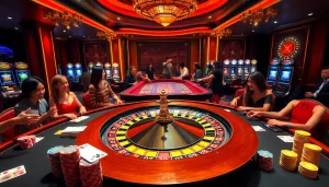 Exciting casino scene at https://lv88.baby/ showcasing roulette, poker chips, and players.