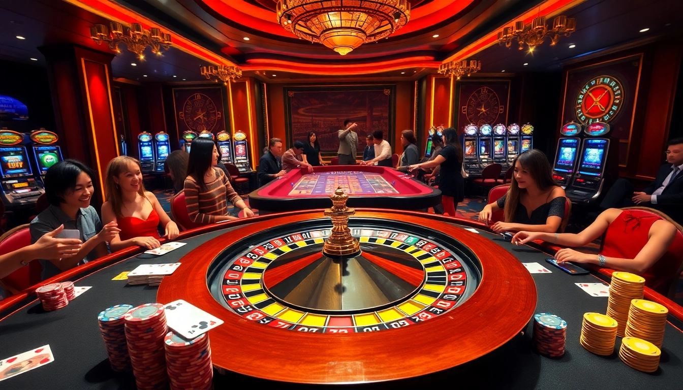 Exciting casino scene at https://lv88.baby/ showcasing roulette, poker chips, and players.