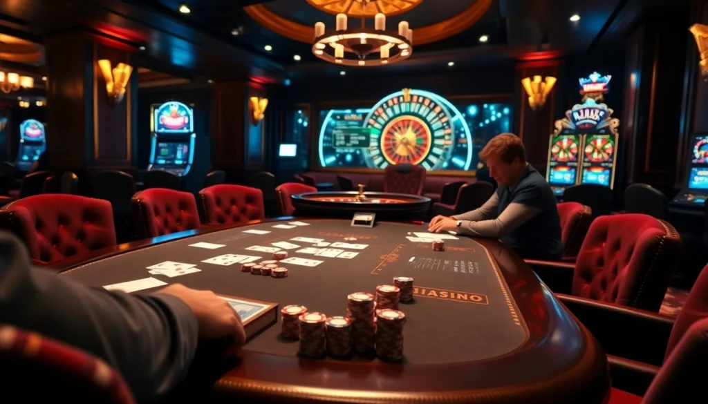 Experience high-stakes gaming at rr88.se.net with a luxurious poker scene featuring cards, chips, and roulette.