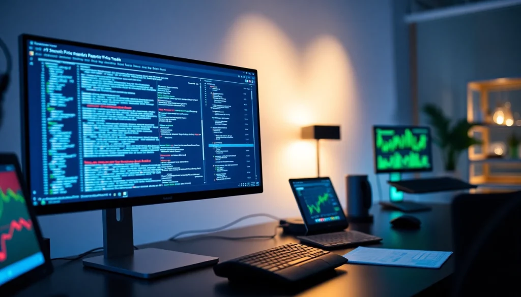 Software engineering workspace with code and analytics for a smart price tracker.