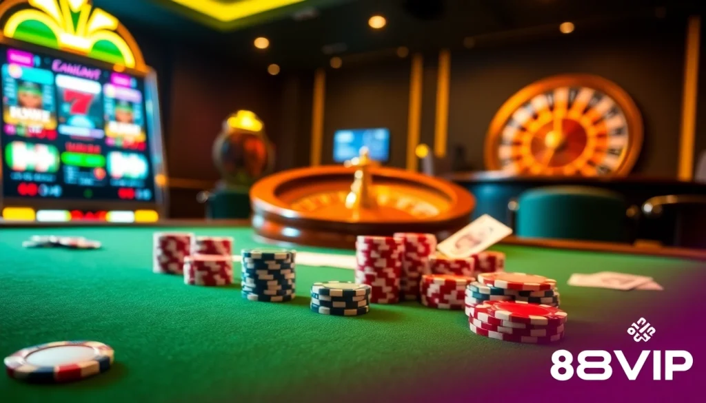 Enjoy thrilling gameplay at 68VIP with vibrant casino tables and engaging slot machines.