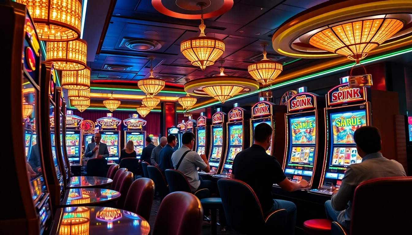 Players enjoying their time on slot88 machines in a vibrant casino environment.