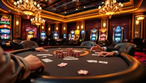 PHSKY engages players at a luxury poker table in a vibrant casino atmosphere.