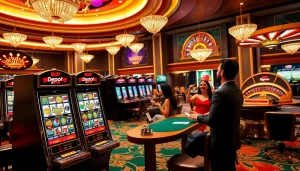 Experience thrilling gameplay at slot depo 5rb with vibrant slot machines and enthusiastic players.