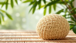 Best back loofah for dry skin displayed on a bamboo mat, showcasing its natural fibers.