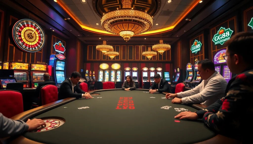 High-stakes poker action at GG88 casino, showcasing thrilling gambling atmosphere.