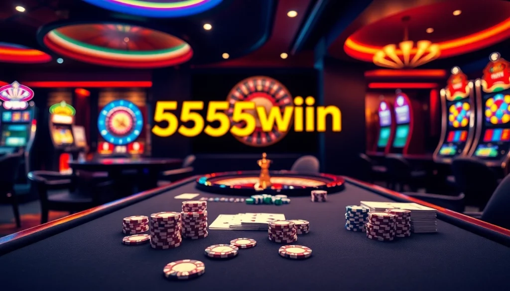 Engage in thrilling gameplay at 555win with vibrant casino tables and slot machines.