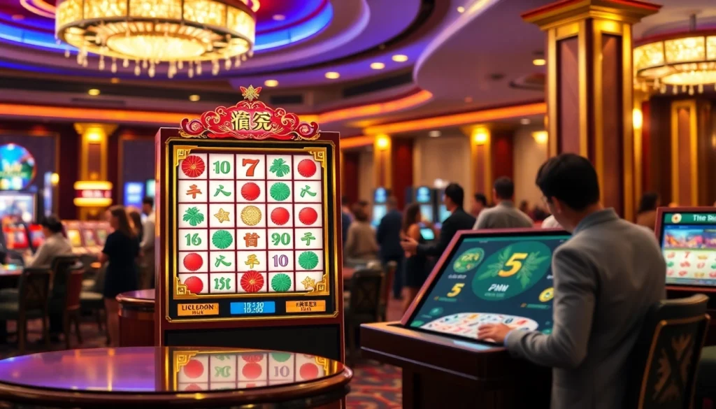 Rasakan pengalaman slot demo Mahjong dengan tema yang berwarna-warni dan fitur menarik di suasana kasino mewah.