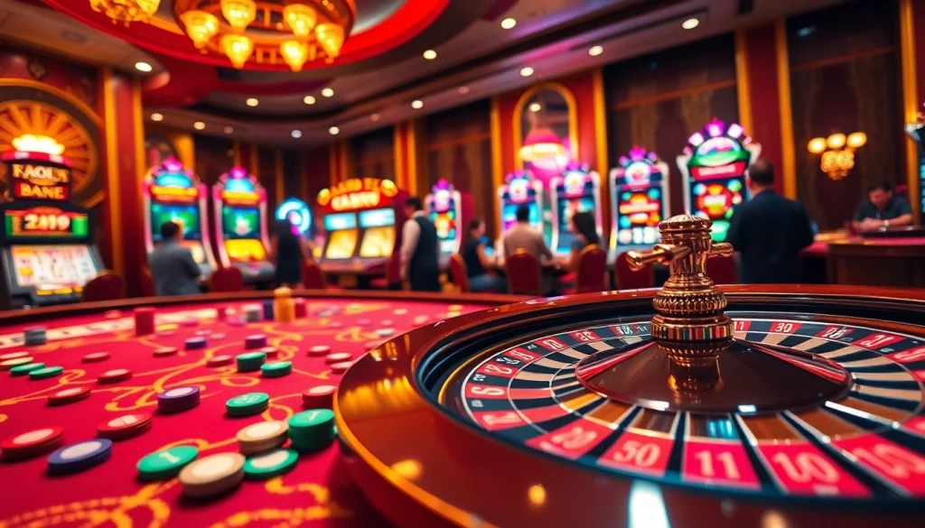 Engage in exciting chơi game mmoo at a luxurious casino with vibrant roulette and poker action.